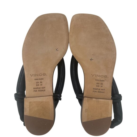 Vince Denton Black Leather Bubble Thong Flat Square Toe Sandal Size 6 Minimalist - Picture 10 of 14